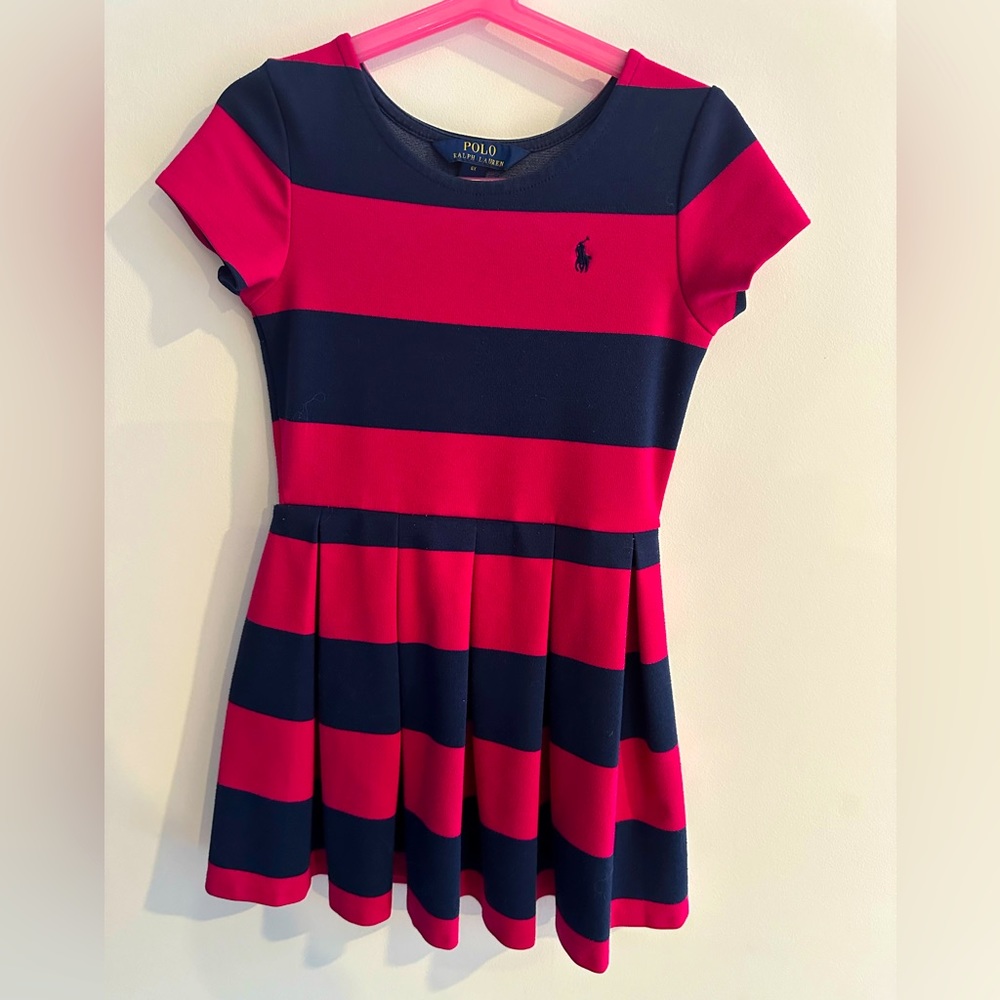 Polo Kids' Pink and Navy Striped Casual Dress